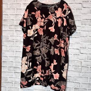 Nicole Miller Original Floral Print Women's linen floral sheath V neck dress XXL